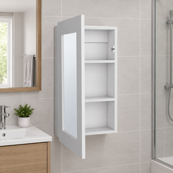Medicine Cabinet Sanford, Bathroom, White - Engineered Wood, 25.70" H x 15.30" W x 5.00" D
