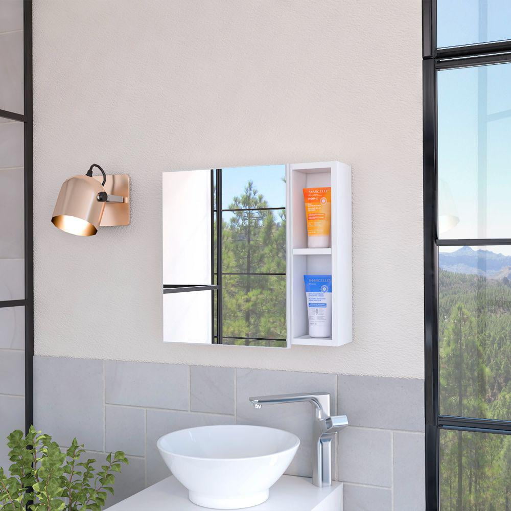 White Manufactured Wood Medicine Cabinet with Mirror and Shelves