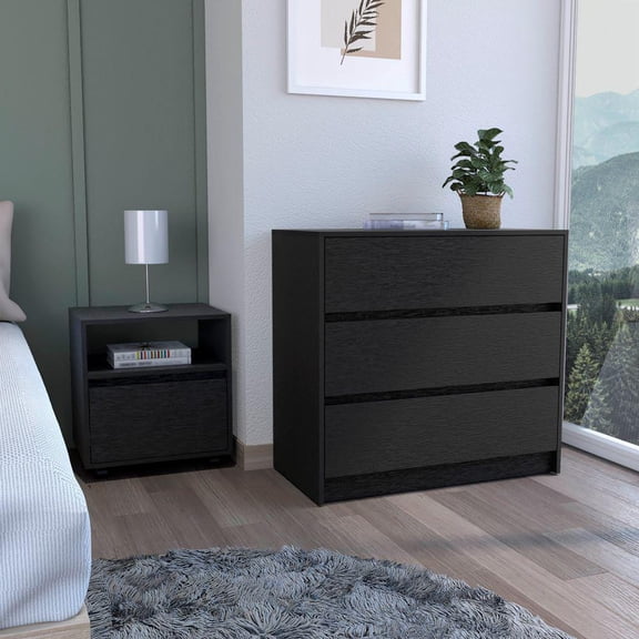 We Have Furniture Milford 2 Piece Bedroom Set, Nightstand + Dresser, Black Wengue Finish