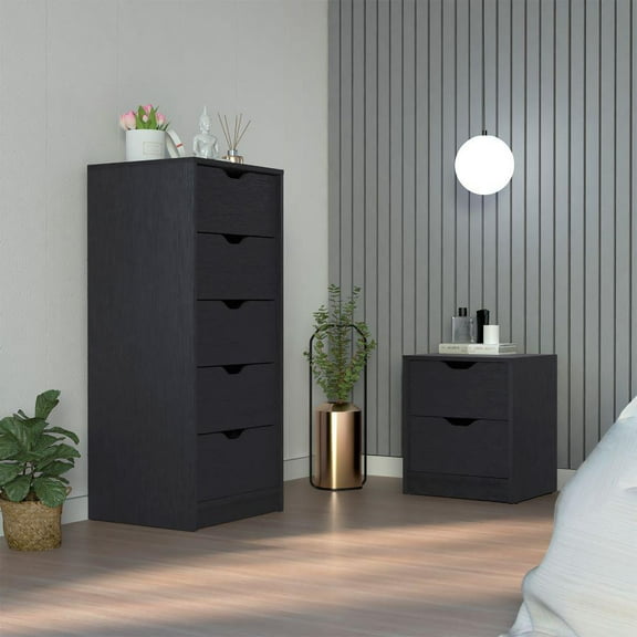 We Have Furniture Raymer 2 Piece Bedroom Set, Nightstand + Dresser, Black Wengue Finish