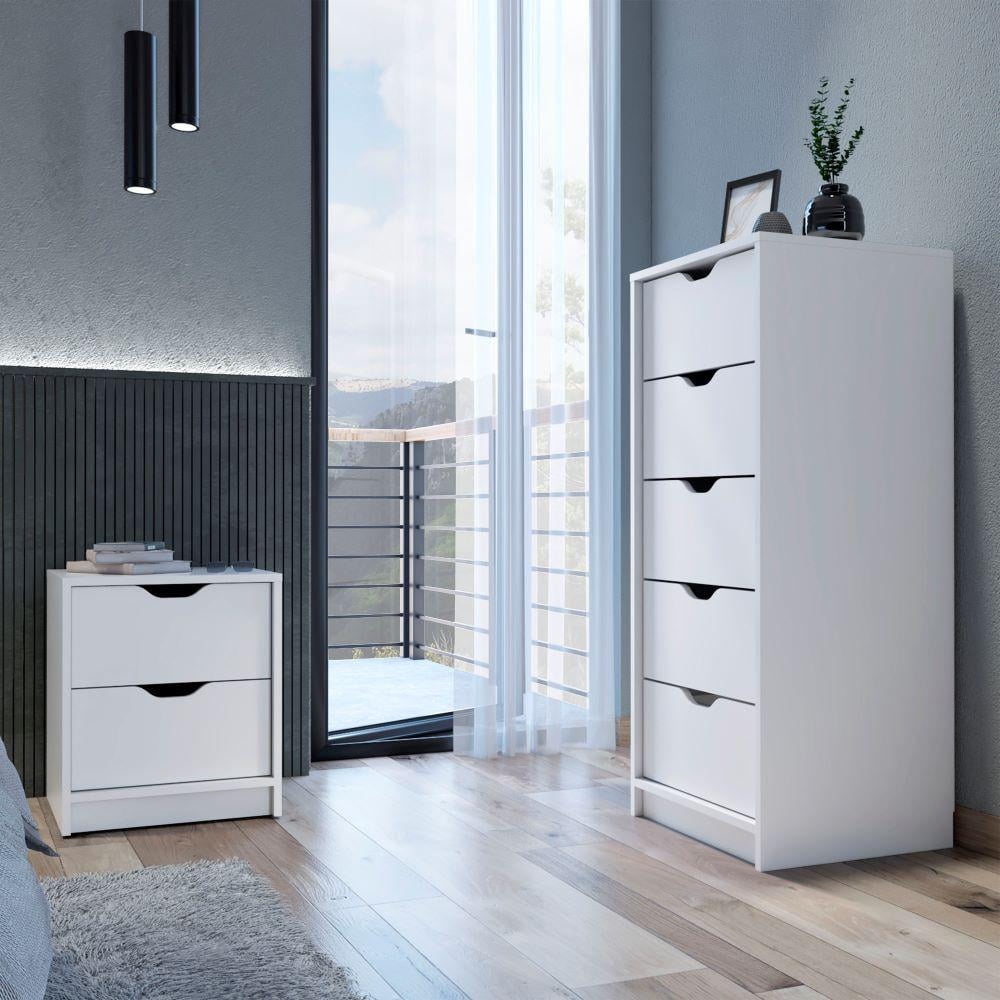 Raymer 2 Piece White Wood Bedroom Set with Nightstand and Dresser