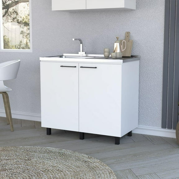 We Have Furniture Utility sink cabinet Burwood, Two Shelves, White Finish