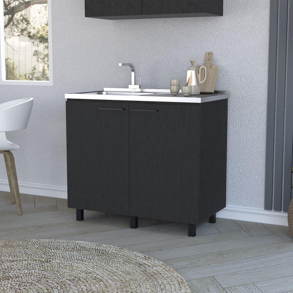 We Have Furniture Utility sink cabinet Bussolengo, Two Cabinets, Black Wengue Finish