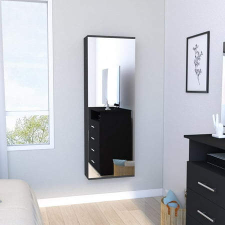 We Have Furniture Wall Mounted Shoe Rack With Mirror Chimg, Single Door, Black Wengue Finish