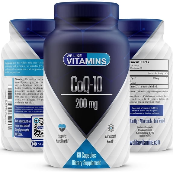 We Like Vitamins CoQ10 Supplement 200 mg Coenzyme Q10 Antioxidant 200 Capsules