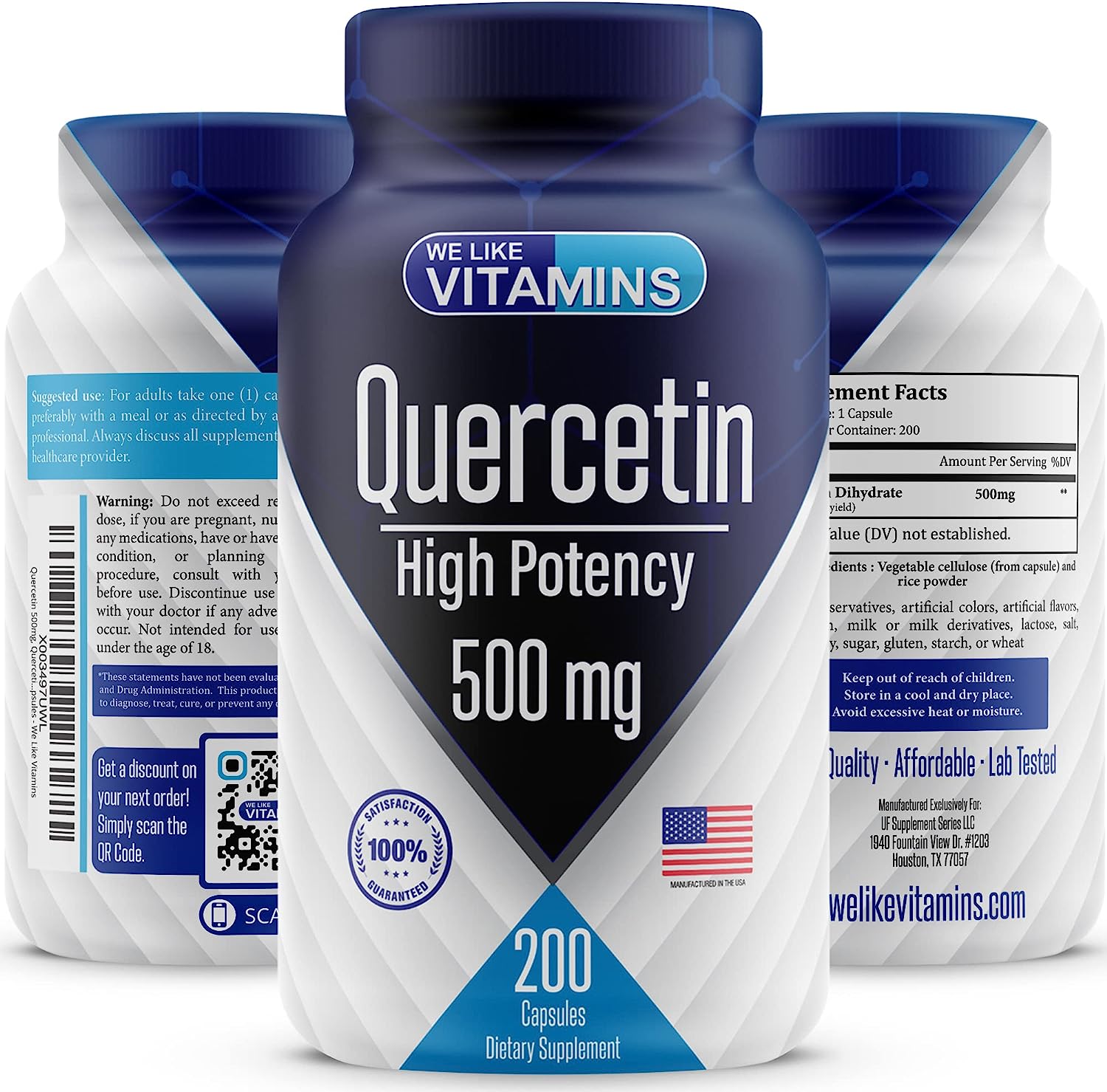 Quercetin 500mg Supplement 200 Capsules Quercetin Dihydrate to