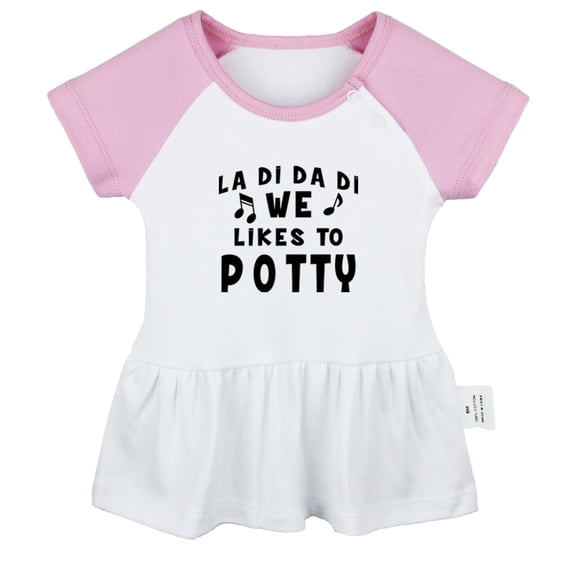 We Likes To Potty Funny Dresses For Baby, Newborn Babies Skirts, Infant Princess Dress, 0-24M Kids Graphic Clothes (Pink Raglan Dresses, 0-6 Months)