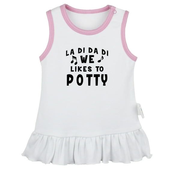 We Likes To Potty Funny Dresses For Baby, Newborn Babies Skirts, Infant Princess Dress, 0-24M Kids Graphic Clothes (White Sleeveless Dresses, 12-18 Months)