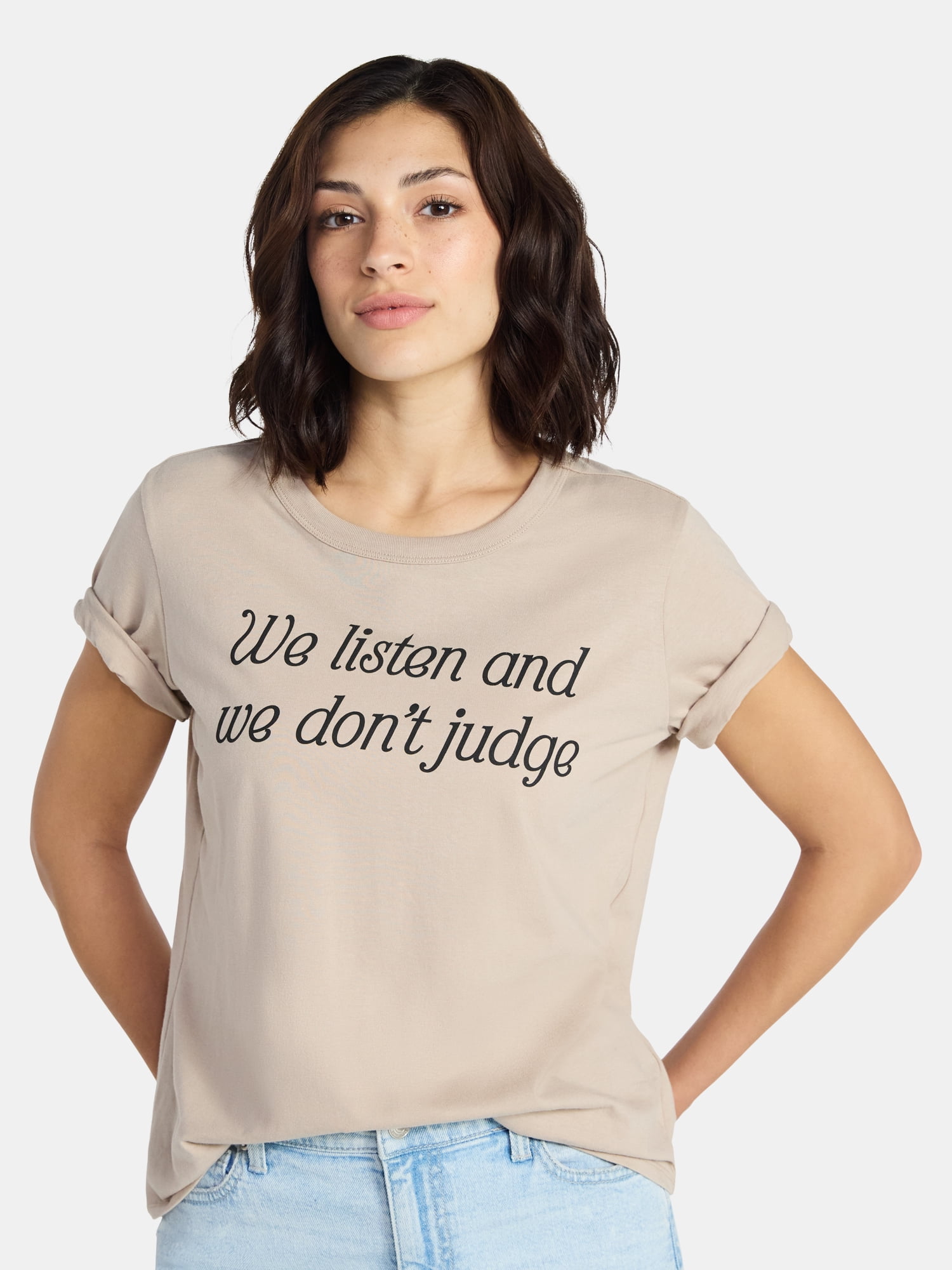 We Listen Women’s Graphic Tee with Short Sleeves, Sizes XXS-XXL