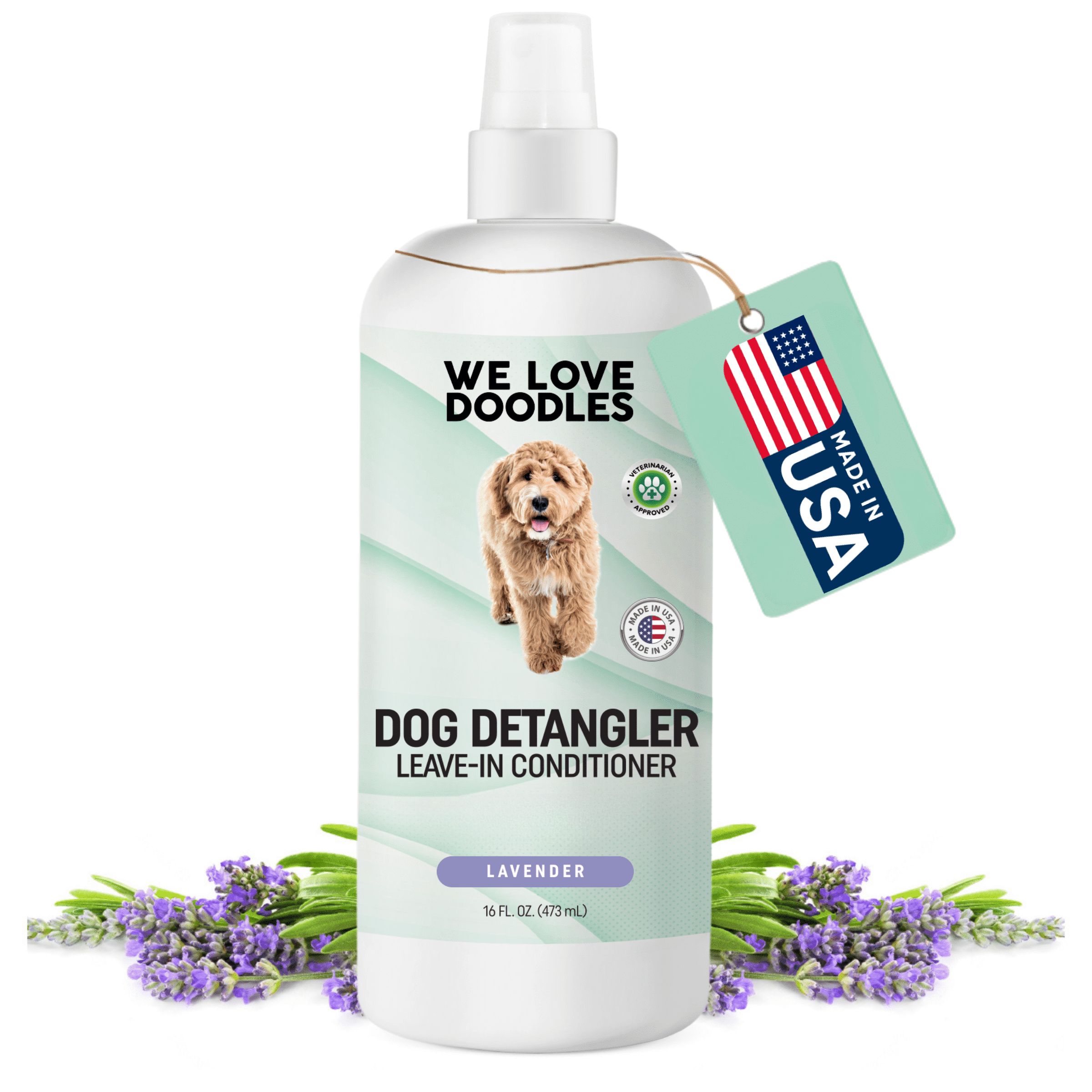 We Love Doodles Dog Detangler Spray - Leave-in Conditioner for Dogs - Dog Detangling Spray - Dematting Spray for Dogs - Tangle Remover - Made in The USA - Large 16 fl oz (Lavender)