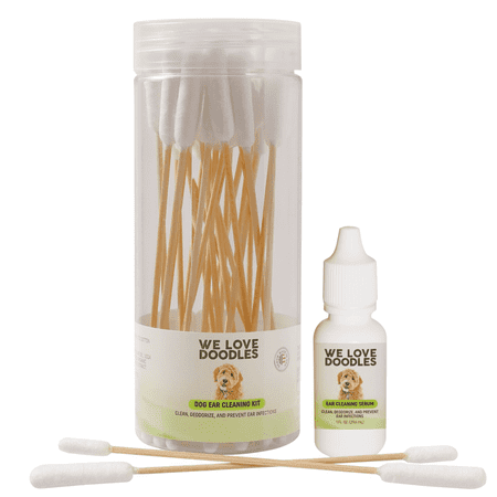 We Love Doodles Dog Ear Cleaning Solution Kit, Prevent Infections, Ear Drops for Dogs - (Serum + 25 Swabs)