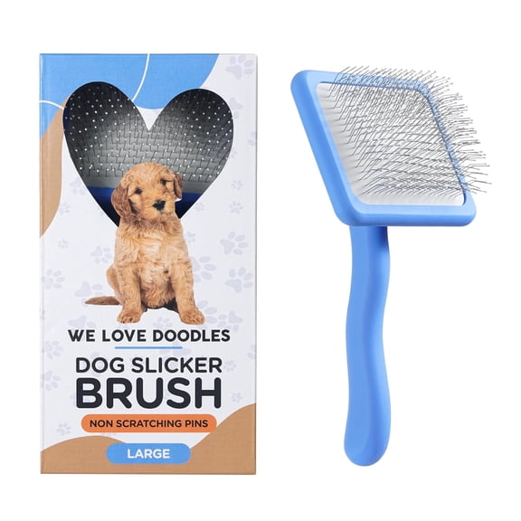 We Love Doodles Dog Grooming Ergonomic Design Slicker Brush for Dogs, Blue, Large
