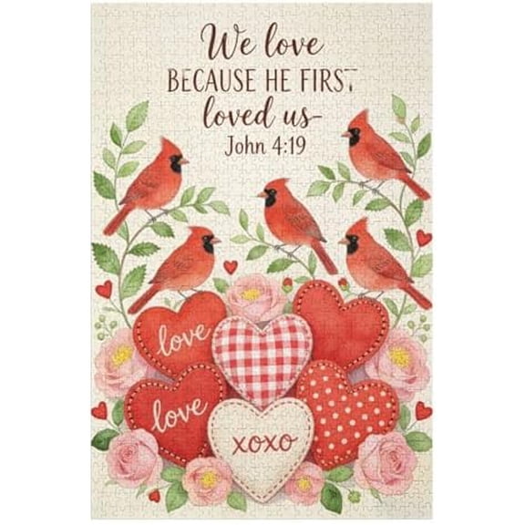 We Love Because He First Loved Us Valentine's Day Puzzle for Adults 500 Pieces, Inspirational Jigsaw Puzzle, Relaxing & Fun Puzzle, Perfect Family Game, 20.5x15 Inch