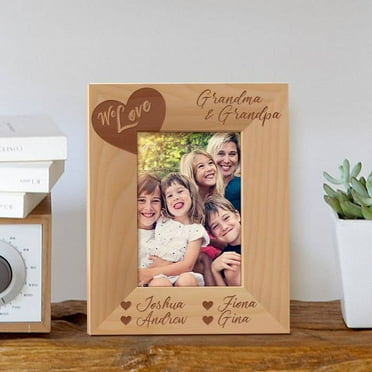 We Love Grandma and Grandpa Personalized Wooden Picture Frame 3 1/2" x 5" Brown (Vertical)