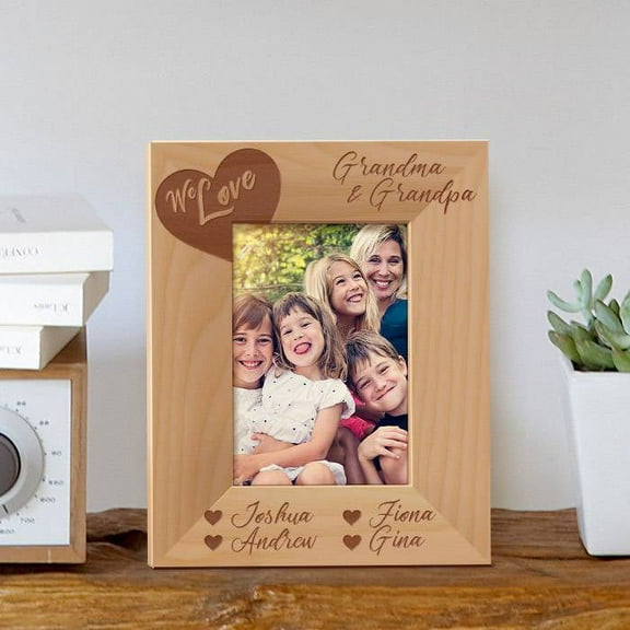 We Love Grandma and Grandpa Personalized Wooden Picture Frame 3 1/2" x 5" Brown (Vertical)