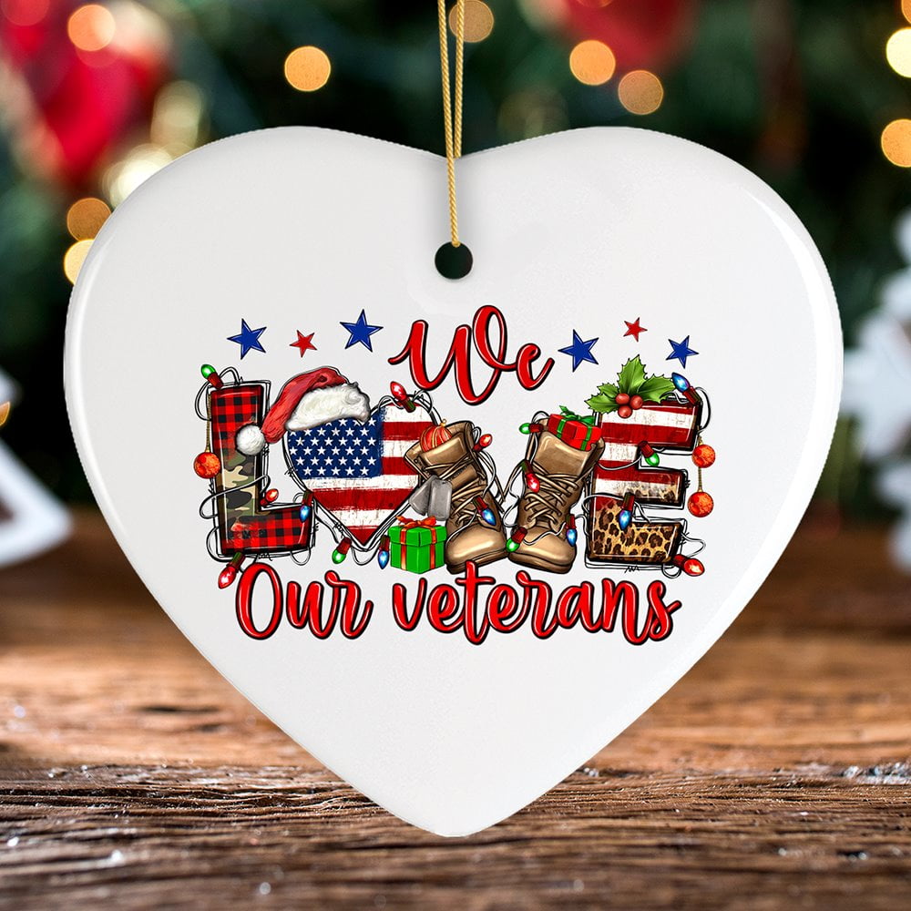 We Love Our Veterans Christmas Style Patriotic Military Ornament 