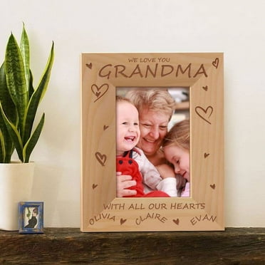 We Love You Grandma Personalized Wooden Picture Frame 3 1/2" x 5" Brown (Vertical)