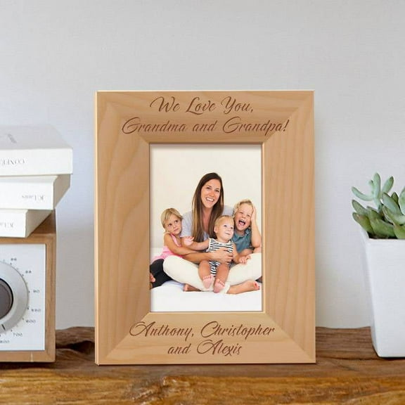 We Love You Grandma and Grandpa Personalized Wooden Picture Frame 3 1/2" x 5" Brown (Vertical)