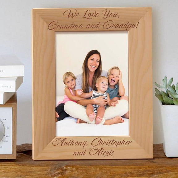 We Love You Grandma and Grandpa Personalized Wooden Picture Frame 8" x 10" Brown (Vertical)
