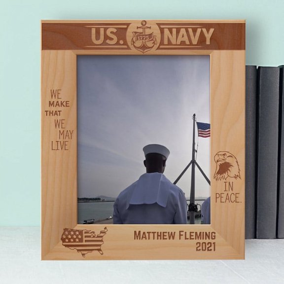 We Make That We May Live In Peace Personalized Wooden Frame 8" x 10" Brown (Vertical)