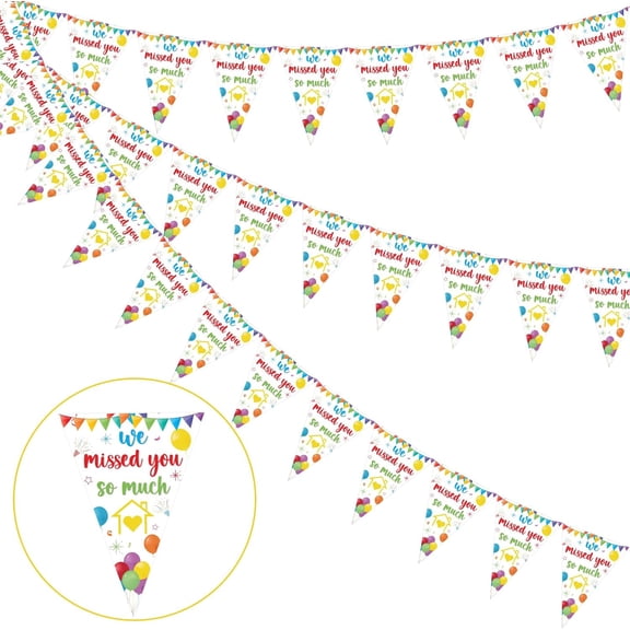 We Missed You So Much Banner, Colorful Welcome Home Decorations, Triangle Bunting Banner, Welcome Back Family Party Supplies for Girl Women Boy Men