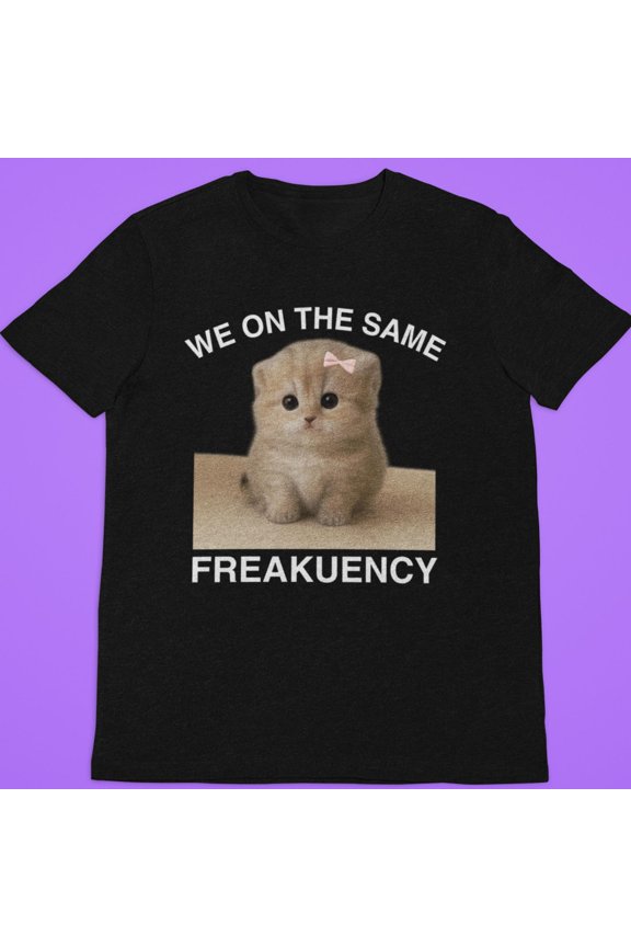 We On The Same Freakuency Cat T-Shirt Funny Kitten Meme Graphic Tee, Cute Cat Humor Shirt, Cat Lover Gift
