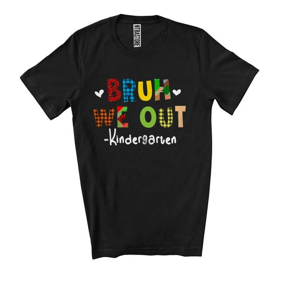 We Out Kindergarten; Humorous Last Day Of School Summer Plaid; Students Teacher Group Unisex T-Shirt