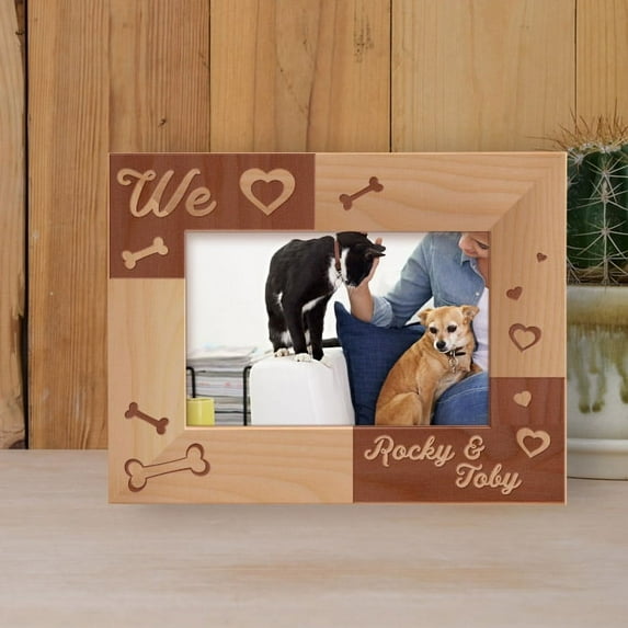 We Pet Personalized Wooden Frame-6" x 4" Brown Horizontal