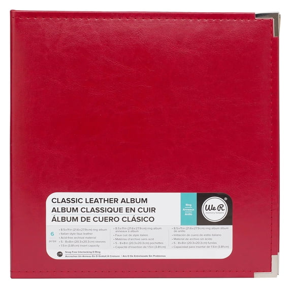 We R Classic Leather D-Ring Album 8.5"X11"-Real Red