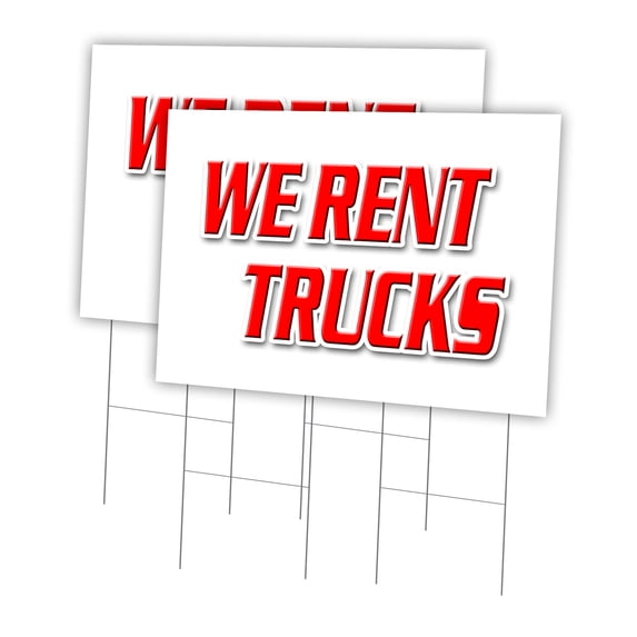 We Rent Trucks 2 Pack Of 24" x 36" Yard Sign & Stake | Advertise Your Business | Stake Included Image On Both Sides | Made in The USA