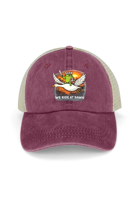 We Ride At Dawn Wine Red Hat Adjustable Funny Fashion Unisex Baseball Cap for Men Women
