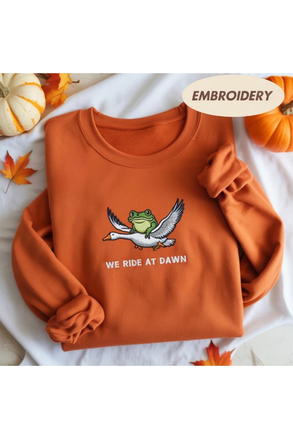 We Ride at Dawn Embroidered Shirt, Funny Frog and Goose Shirt, Chaotic Animal Shirt , Funny Weirdcore Frog Shirt, Frog Lovers Shirt