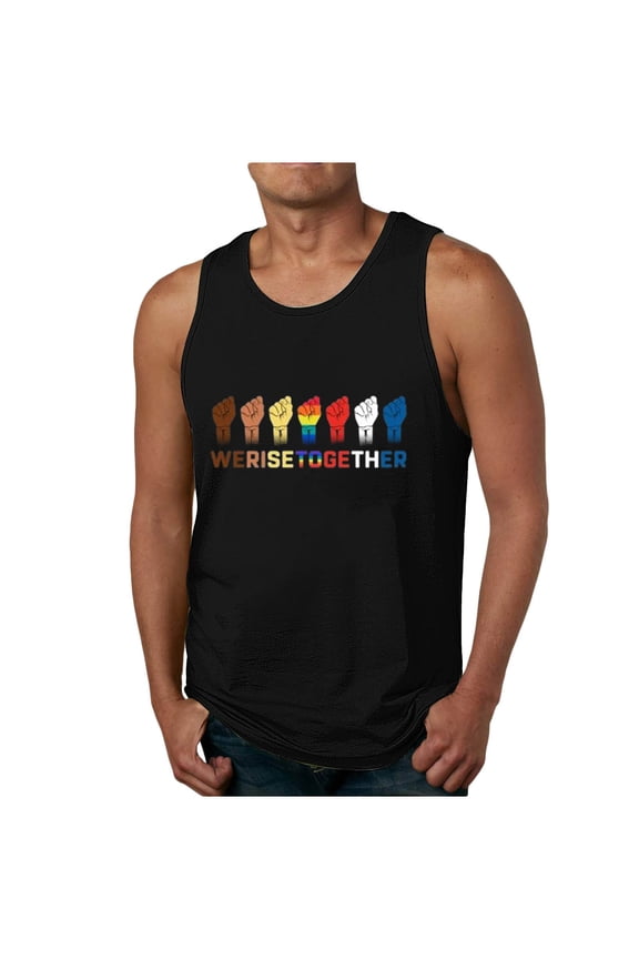 We Rise Together Men's Rainbow Tank Top LGBTQ Gay Equality Summer Vest Muscle Gym Sleeveless Graphic Tee Shirts