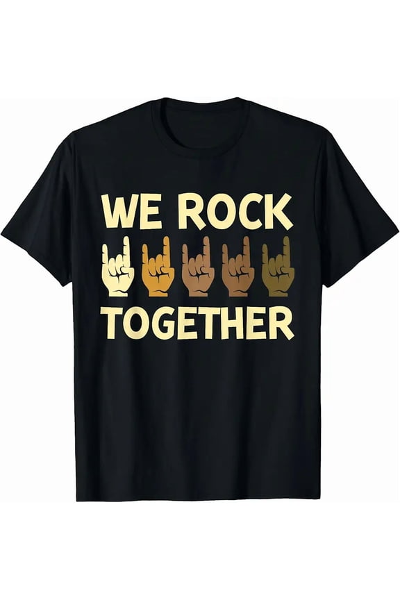 We Rock Together Unity Diversity Hands Graphic Unisex Short Sleeve Rock Fan T-Shirt