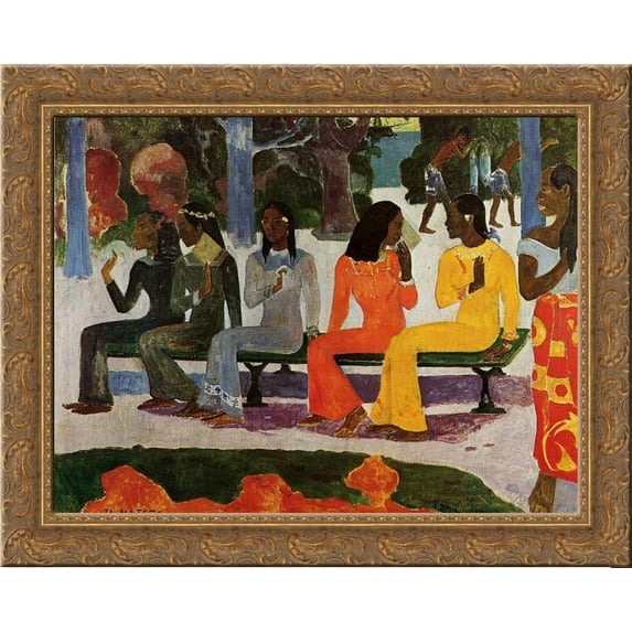 We Shall Not Go to Market Today 24x20 Gold Ornate Wood Framed Canvas Art by Paul Gauguin