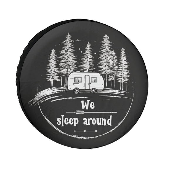We Sleep Around Camping Spare Tire Cover Camper Decor Wheel Protectors Weatherproof Wheel Covers for Camper Truck Travel Trailer 12inch