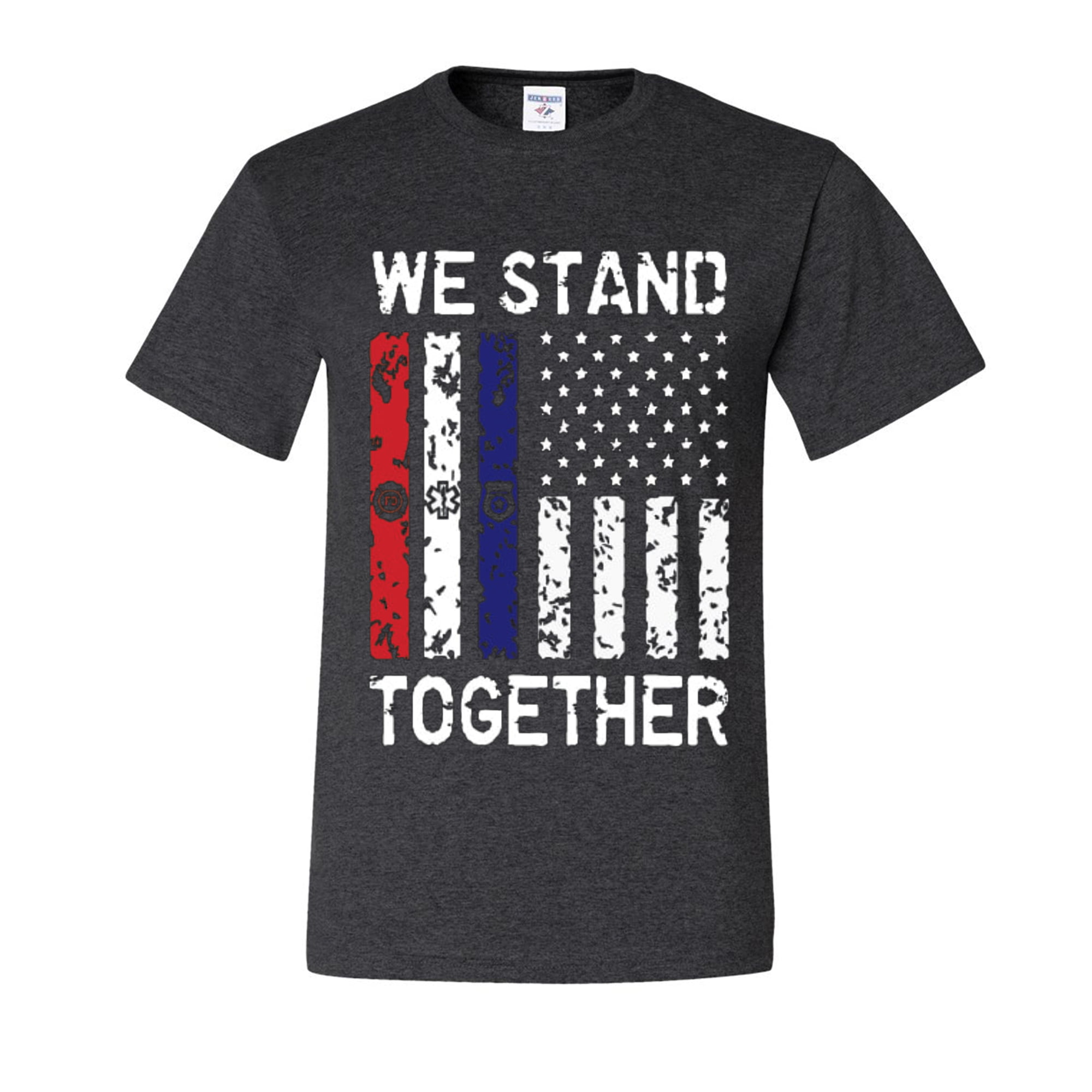 We Stand Together American Flag Usa Patriotic Mens T-shirts , Heather  Black, 5XL 