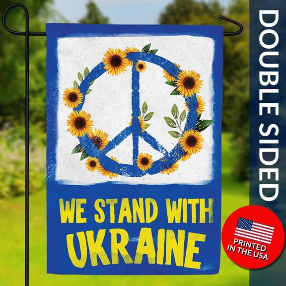 We Stand With Ukraine Flag Sunflower Peace Sign Double Sided 1