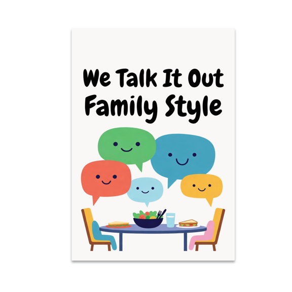 We Talk It Out Family Style - Family Communication Art - 13x19 Poster Print