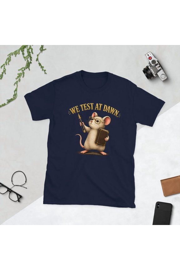 We Test at Dawn T-Shirt, Funny Mouse Study Graphic Tee, Student Exam Humor Shirt, Back to School Gift