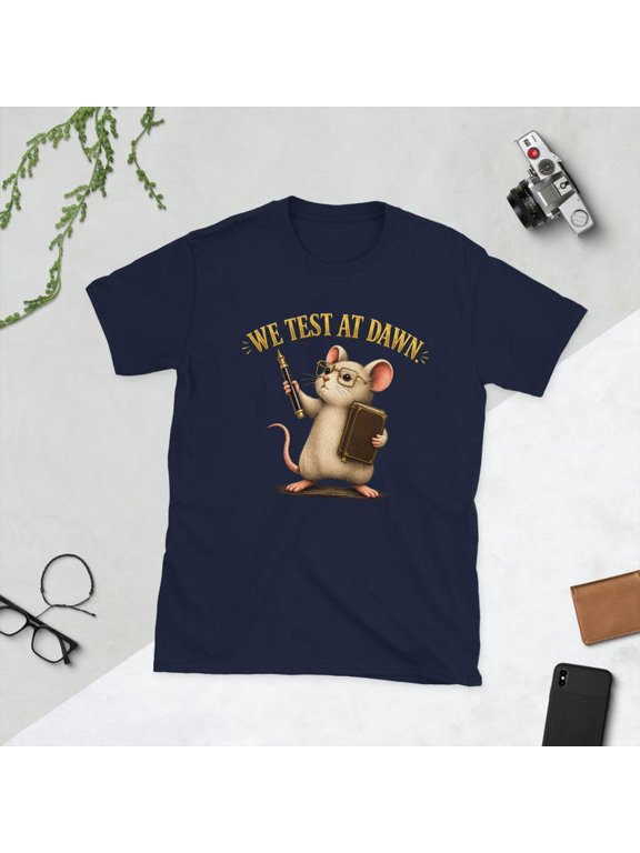 We Test at Dawn T-Shirt, Funny Mouse Study Graphic Tee, Student Exam Humor Shirt, Back to School Gift