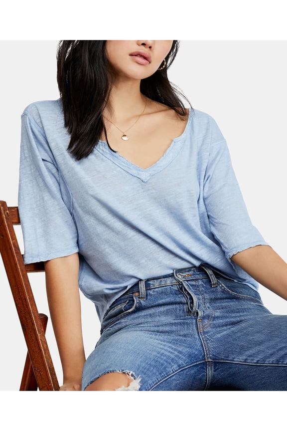 Womens Head in The Clouds Distressed Boho T-Shirt Blue XS