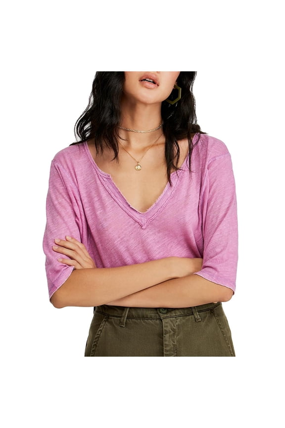 Womens Head In The Clouds Distressed Boho T-Shirt Purple S