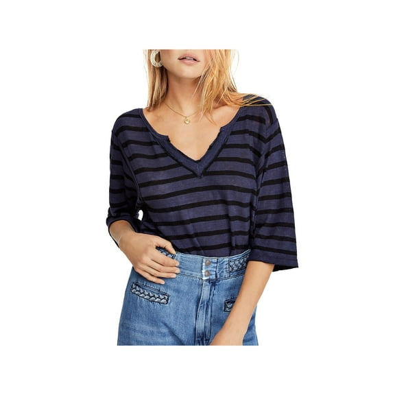 We The Free Womens Head In The Clouds Striped V Neck T-Shirt