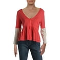 thumbnail image 1 of We The Free Womens Heart Of Mine Cotton Peplum Pullover Top Camelia Combo L, 1 of 4