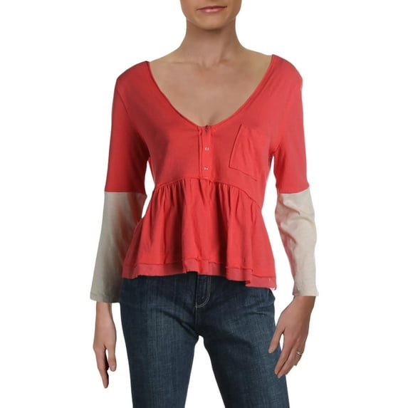 We The Free Womens Heart Of Mine Cotton Peplum Pullover Top Camelia Combo L