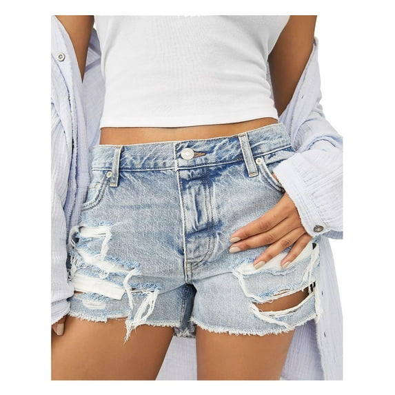 We The Free Womens Maggie Distressed Mid-Rise Denim Shorts