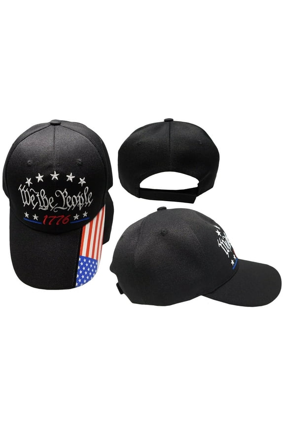 We The People 1776 Black USA Flag On Bill Adjustable Embroidered Cap Hat