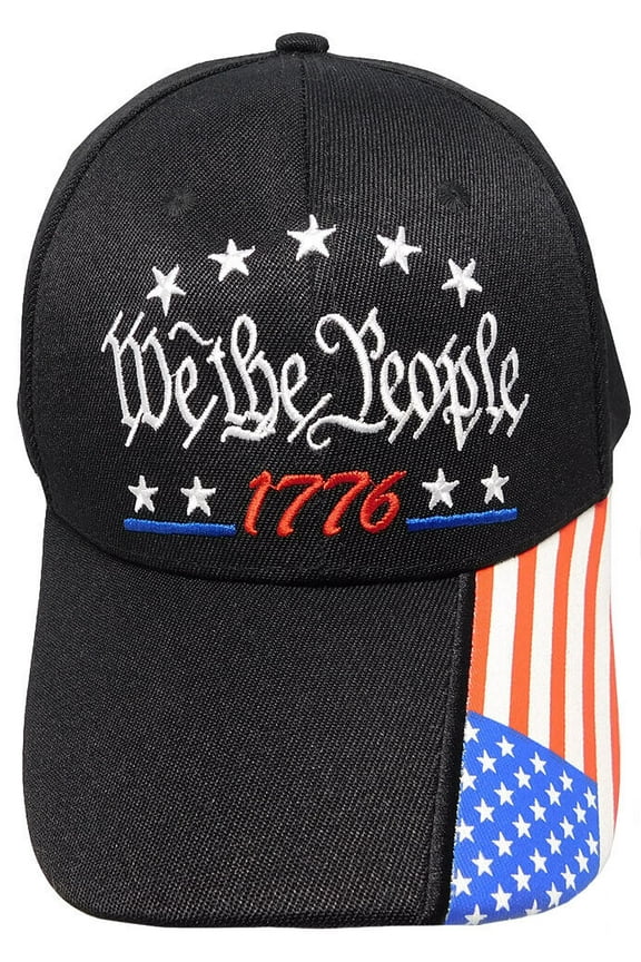 We The People 1776 Black USA Flag On Bill Adjustable Embroidered Cap Hat