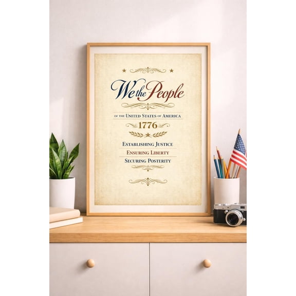 We The People 1776 US Independence 250th Anniversary Art Constitution Wall Decor, Unframed Paper Poster 11x14in